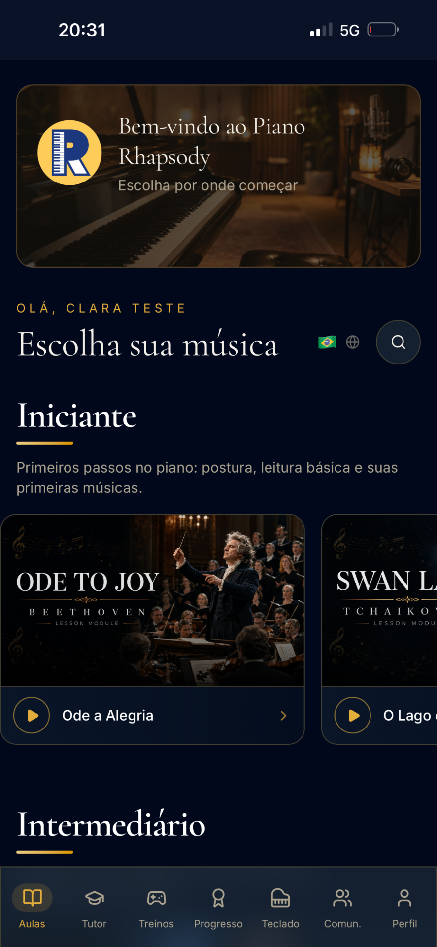 Tela inicial do app