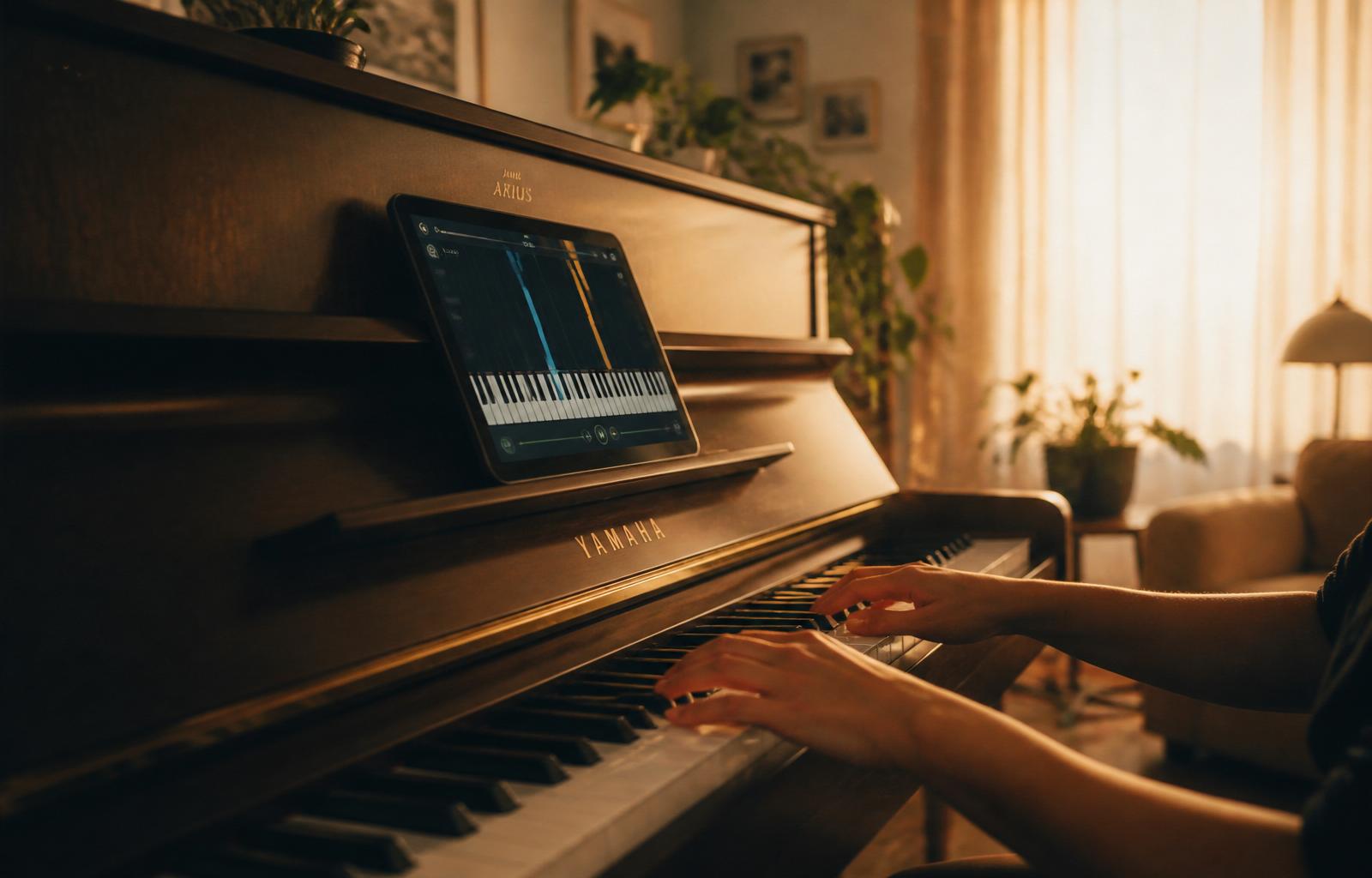 Pessoa tocando piano em ambiente sofisticado
